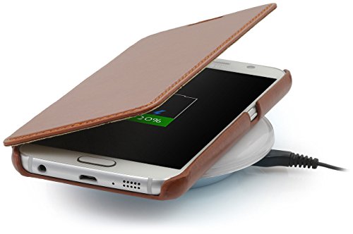 StilGut Book Type, Genuine Leather Case, Cover for Samsung Galaxy S6, Cognac Brown