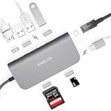USB C Hub, ENKLEN 8 in 1 Aluminum Macbook Pro USB C Hub Adapter with Ethernet Port, HDMI Port, SD/Micro SD Card Reader, 3 USB 3.0 and Type C Charging Ports (Space Gray)