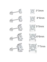 MDFUN - Pendientes de tuerca, chapados en oro blanco de 18 quilates, circonita cúbica, 5 pares