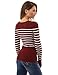 PattyBoutik Women Crewneck Striped Military Sweater (Burgundy and Ivory Small)