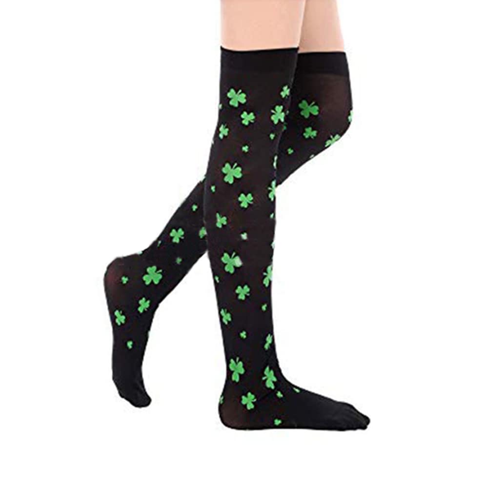 St Patrick's Day Green Clover Leaves Women's Long Socks Over Knee Socks Overknee Stockings Long Striped Socks Casual High Boat Stockings for St. Patrick's Day Ireland Festival Party Carnival