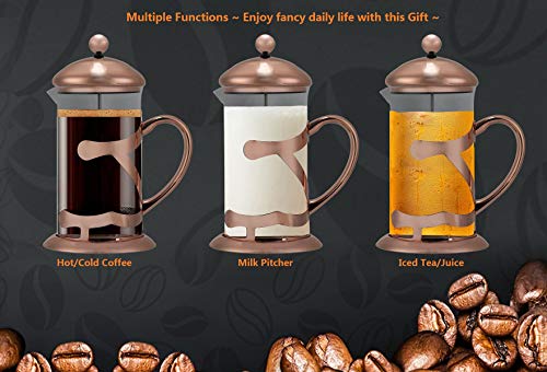 SmartHom French Press Coffee Maker 34 Oz 8 Cups, Particular Coffee Press & Tea Maker with Triple Filters & Plated Stainless Steel Base & Durable Heat Resistant Glass - Thumbnail 5