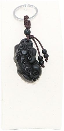 Carved Wooden Lucky Totem Key Chain Ebony Keyring Amulet (Black Left Hand)