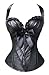 Charmian Women's Burlesque Vintage Renaissance Padded Faux Leather Halter Zipper Bustier Corset Top Black Large