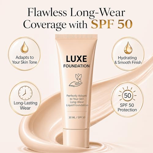 Luxe Foundation for Women, Color Changing Foundation, Hyaluronic Acid & Vitamin E, Creates Flawless Skin, Perfectly Blends with Your Complexion, SPF50, 30 ML