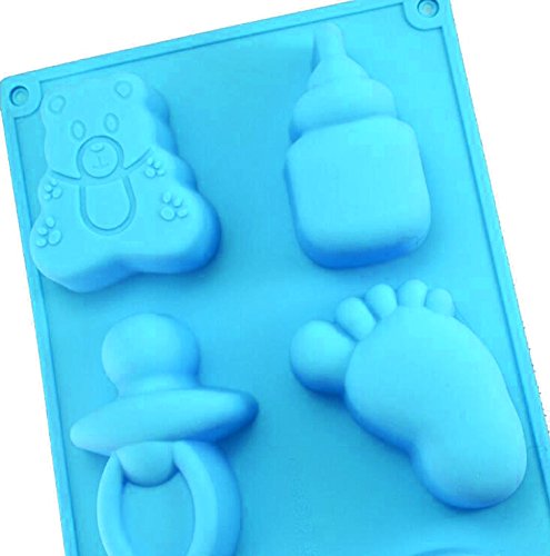 Efivs Arts Baby Shower Party Pan Bear Carriages Bottle Feet Bear Silicone Soap Chocolate Cake Cookie Mold Pudding Jelly Mold, 11.3"