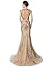 Clearbridal Women's Trumpet Champagne Sequins Evening Dress Designer Prom Gown