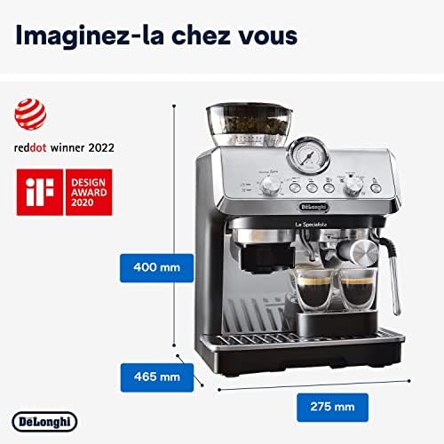 La Specialista Arte EC9155.MB, Machine Expresso Manuelle, Moulin intégré avec 8 finesses de mouture, Contrôle Actif de la Température, Buse vapeur MyLatte Art, Métal/Noir