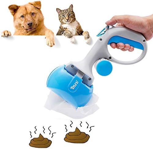 HanDingSM Dog Pooper Scooper, Portable Small Dog Poop Scoop with Waste Bag Dispenser,Pet Dog Cat Waste Easy Clean Pickup Picker (Blue)