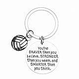 Volleyball Charm Keychain, Inspirational You’re Braver Than You Believe, Stronger Than You Seem & Smarter You Think Jewelry, Volleyball Gifts for Volleyball Players