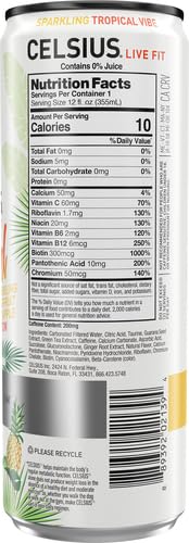 CELSIUS SPARKLING TROPICAL VIBE, FUNCTIONAL ESSENTIAL ENERGY DRINK, 12 FL OZ