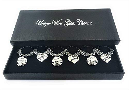 Libby's Market Place Set of 6 Wedding Top Table Wine Glass Charms with Gift Box