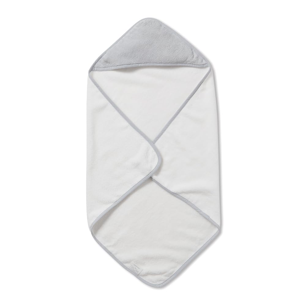 MORI Unisex Hooded Bath Towel White Grey Organic Cotton Absorbent Quick Drying Lightweight 75x75cm for Infants Durable Comfortable Blanket Ideal for Bathing Home or Travel