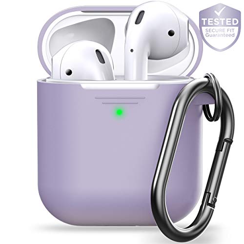 PodSkinz AirPod Case with Keychain Protective Silicone Cover Compatible with AirPods Case 1 & 2 (with Carabiner, Lavender)