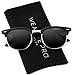 WearMe Pro - Classic Half Frame Polarized Semi-Rimless Rimmed Sunglasses (Black/Silver Rim/Black Lens, 51)