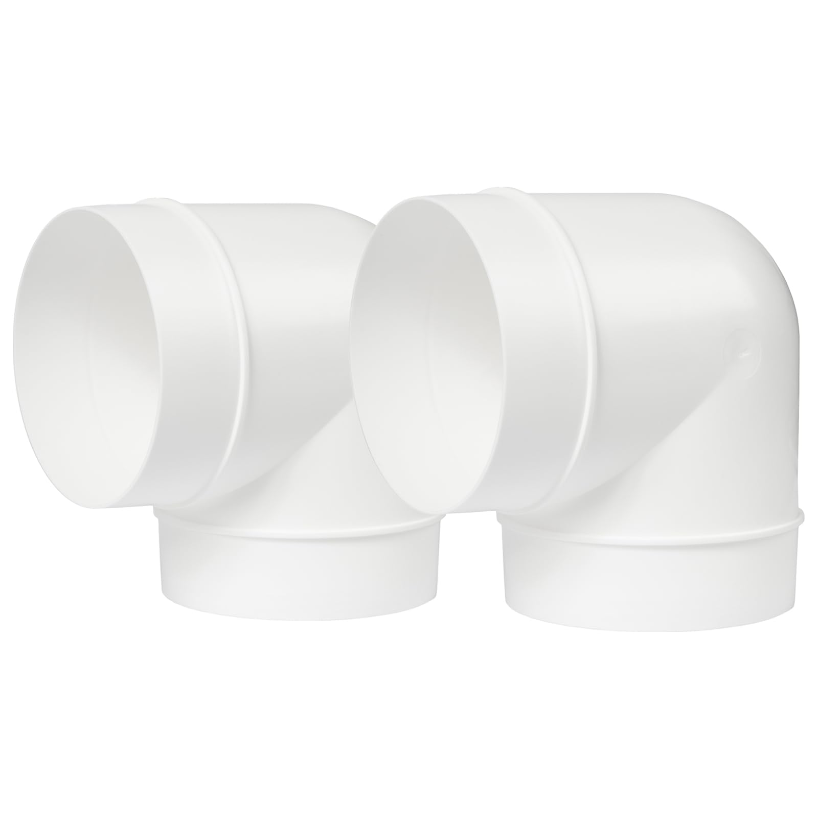 Photo 1 of Repa Market 4 Inch Ducting Pipe Connector - 2-Pack - White Plastic 90 Degree Elbow Hose Duct Fittings - Round Rigid and Flexible PVC Pipe, Tube Adapter for HVAC Ventilation System Connection