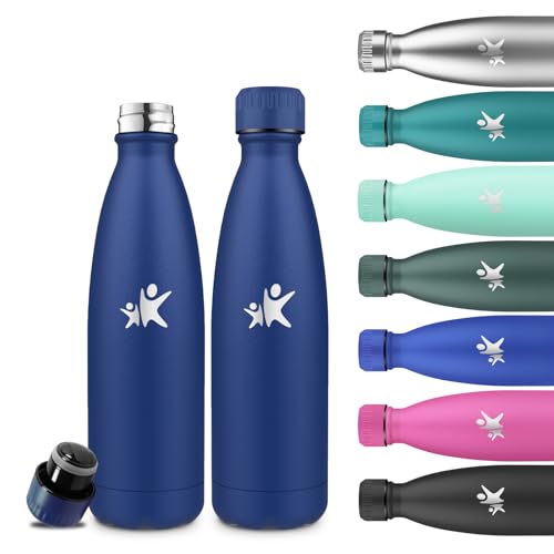 Grsta Insulated Water Bottle, 500ml Water Bottle, BPA Free, Kids Water Bottle, No Leakage, Stainless Steel Water Bottle, Keeps Hot for 12 Hours/Cold 24 Hours, Water Bottles for School, Cafe, Office