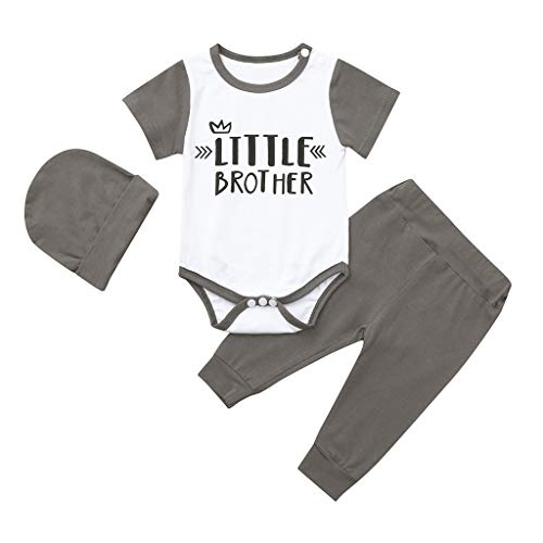 NUWFOR Newborn Infant Kids Baby Boys Outfits Letter Print Romper Jumpsuit+Pants+Hat Set(Gray,6-12 Months) - Thumbnail 7