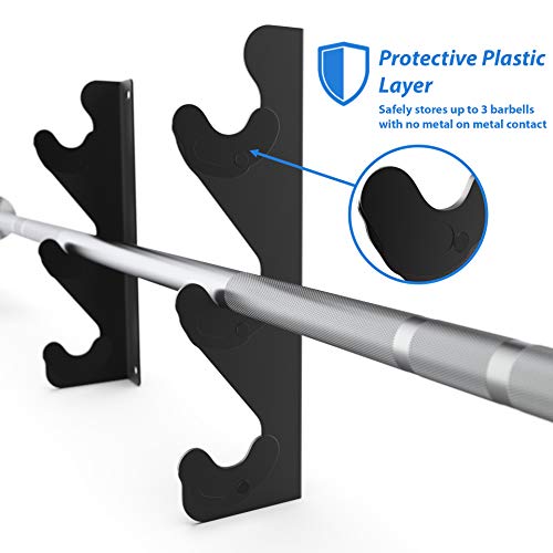 Synergee Barbell Gun Rack Wall Mounted Holds 3 Barbells Horizontally Olympic & Standard Bar