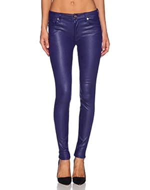 7 For All Mankind Women's Knee Seam Coated Skinny Jeans Cobalt Crackle Size 26