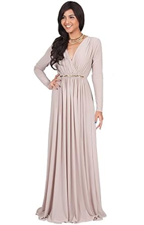 Koh Koh Womens Long Sleeve Kaftan V-neck Flowy Formal Winter Gowns Maxi Dress
