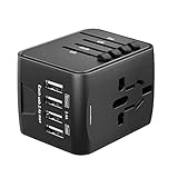 Universal Travel Adapter, International Power Adapter with 4 USB,European Adapter for UK,US,AU,CA,India 150+ Countries,All in One Travel Plug Adapter Europe (Black)