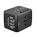 Universal Travel Adapter, International Power Adapter with 4 USB, Travel Plug Adapter for US, EU, UK, AU 150+ Countries, All in One European Adapter for iPhone, Android, All USB Devices- Black