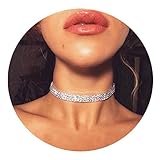 Gudukt Crystal Choker Necklace Silver Wide Rhinestone Choker Necklace for Women