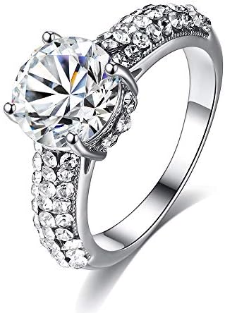 EODO Jewelry Elegant 4ct Round Cushion Cut Solitaire Halo Simulated Diamond Wedding Engagement Ring,Rose Gold colour