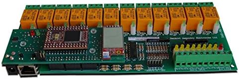 Denkovi Assembly Electronics Ltd Wireless WiFi, TCP/IP, VB & Web, E-mails - 12 Channel (10A) Relay Module 12VDC, 16 Analog/Digital Input