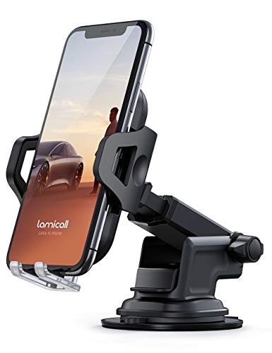 Lamicall Dashboard Car Phone Holder Mount Dash & Windshield Suction Phone Mount Stand for Car with Extendable Arm, Universal Compatible with iPhone 11 Pro Xs Max XR X 8 7 6 Plus, 4-6.5'' Smartphones