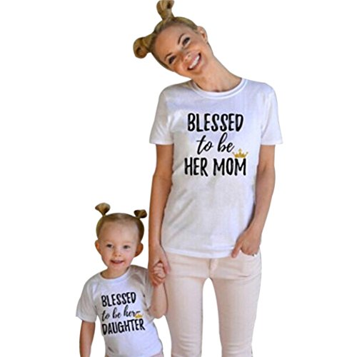 Mommy and Me, Tenworld Short Sleeve Mother Daughter Matching T-shirt Tops (3T, Baby White)