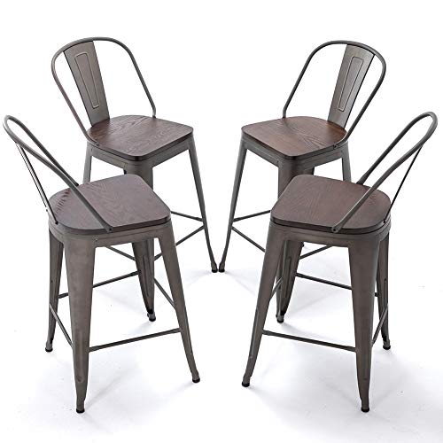 TONGLI Metal Counter Height Bar Stools Kitchen Counter Stools Set of 4