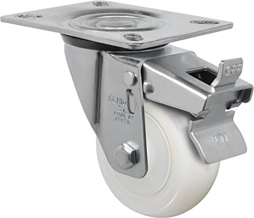 Schioppa L12 Series, GL 312 NTE G, 3 x 1-1/4" Swivel Caster with Total Lock Brake, Non-Marking Nylon Precision Ball Bearing Wheel, 325 lbs, Plate 3-1/8 x 4-1/8" (Bolt Holes 3-1/8 x 2-1/4")