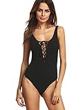 Verdusa Women's Lace Up Bandage Tight Sleelveless Tank Bodysuit Jumpsuit Leotard