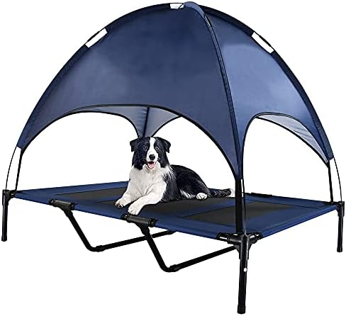 Elevated Dog Bed with Canopy (Extra Large), Portable Raised Pet Cot for ...