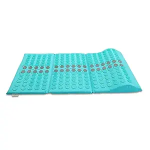 Core Asana Acupressure Mat Massager for Foot, Back, Neck Pain Relief, Reduce Stress & Tension with Inbuilt Pillow (Cyan)