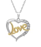 Sterling Silver and Diamond Love in Heart Pendant-Necklace on an 18in. Chain