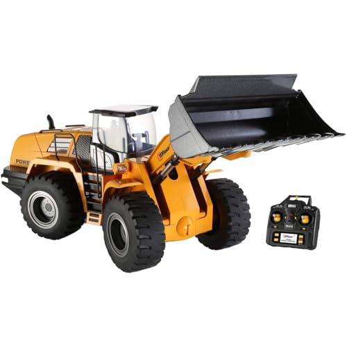 Top Race 10 Channel RC Bulldozer Full Functional Remote Control Front Loader Construction Tractor - Full Metal Toy, 1:14 Scale, Remote Control Construction Vehicles, Can Dig up to 3.5 lbs