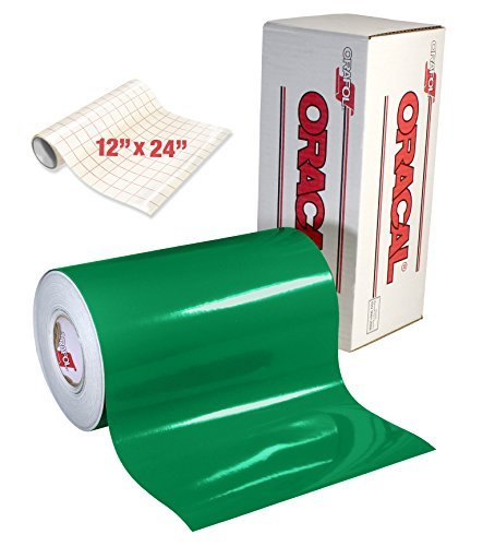 ORACAL 651 Gloss Green Adhesive Craft Vinyl for Cameo, Cricut & Silhouette Including Roll of Clear Transfer Paper (6ft x 12