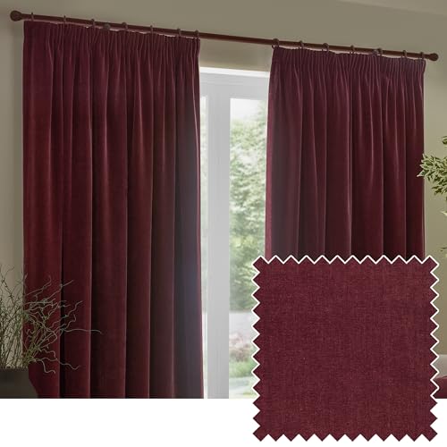 Yard Heavy Chenille Pencil Pleat Curtain Pair (Beetroot, 168 x 183 cm)