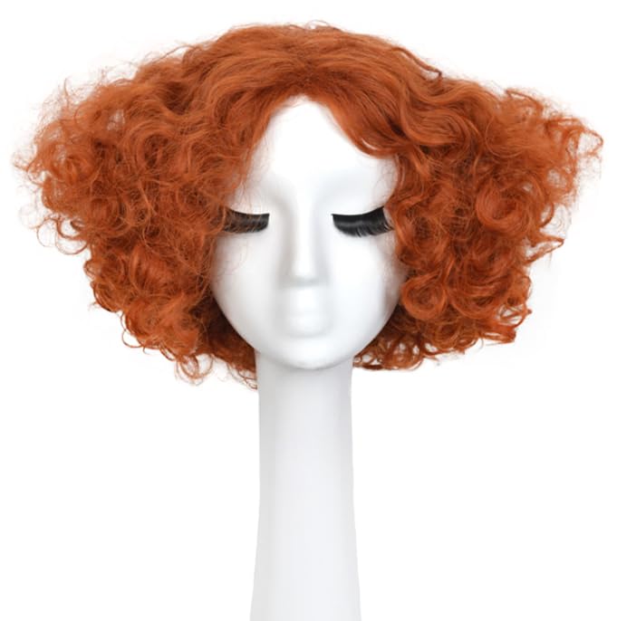 Yuehong Short Curly Orange Wig Movie Anime Cosplay Halloween Costume Hair Heat Resistant Synthetic Fibers Soft Durable Breathable Wig for Unisex