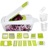 WellFree Heavy Duty Multi-Functional Vegetable Chopper & Dicer | Mandolin Slicer, Cutter and Grater with 12 Stainless Steel Blades | Food Container & Storage Lid | Ultimate Kitchen Slicing Tool