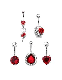 Jovivi - Juego de 5 piercings de ombligo de acero inoxidable de 0.49 oz, con caja de regalo