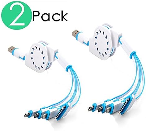 (2 Pack)Multi Charger,ANSOTT(3.3ft)Retracrable 4 in 1 Multifunctional USB Cable Adapter Connector with Type C/Micro USB/8 Pin Lighting/30 Pin for iPad,iPhone 7 Plus,Andriod,and More(Blue+White)