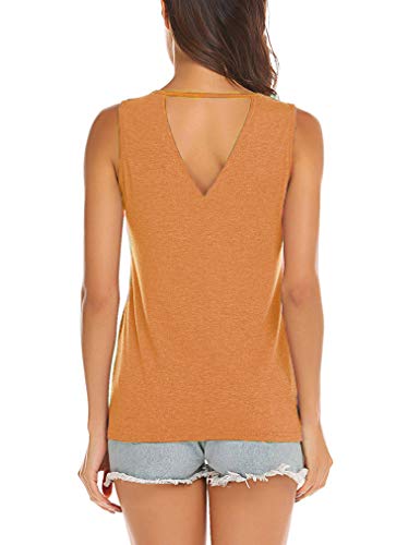 Poetsky Womens Backless Tank Tops Sleeveless Keyhole Blouse Sexy Summer Tshirt (S, Orange)