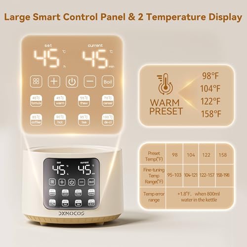 Dxmocos Electric Kettle with Temperature Control, 1.5L Large Capacity Stainless Steel Water Boiler, 40°C to 100°C Adjustable, 72H Keep Warm, Type G Plug, Kettle for Coffee, Tea, Milk Powder