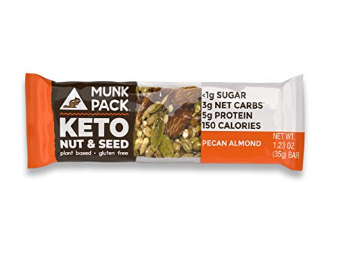 Munk Pack Pecan Almond Keto Nut & Seed Bar with <1g Sugar, 3g Net Carbs | No Added Sugar | Plant Based | Gluten Free, Soy Free | 12 Pack