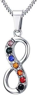 Stainless Steel Rainbow Crystal Infinity Symbol Forever Love Pendant Necklace for Women