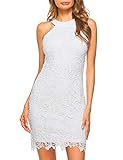 Lamilus Women's Strapless Scoop Neck Lace Mini Short Casual Party Cocktail Dress,White,Medium